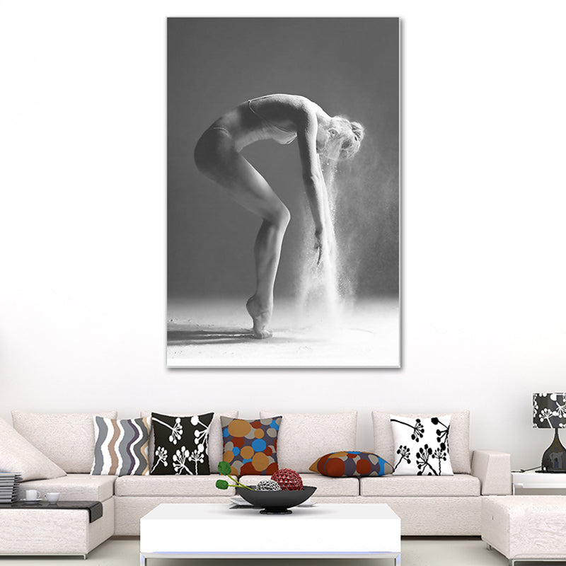 Grau Ballerina Canvas Art Dancer Retro -Stil strukturierte Wanddekoration für Wohnzimmer