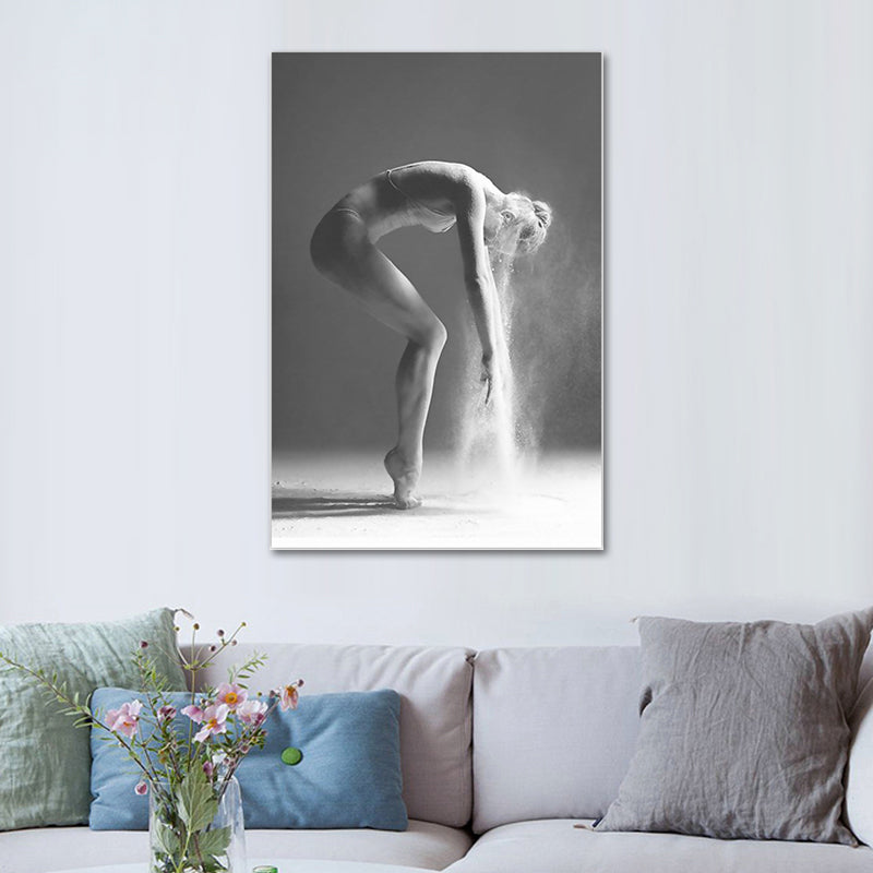 Grau Ballerina Canvas Art Dancer Retro -Stil strukturierte Wanddekoration für Wohnzimmer