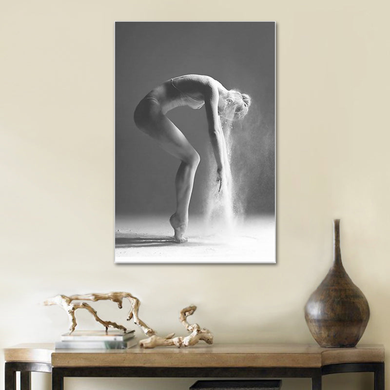 Grau Ballerina Canvas Art Dancer Retro -Stil strukturierte Wanddekoration für Wohnzimmer