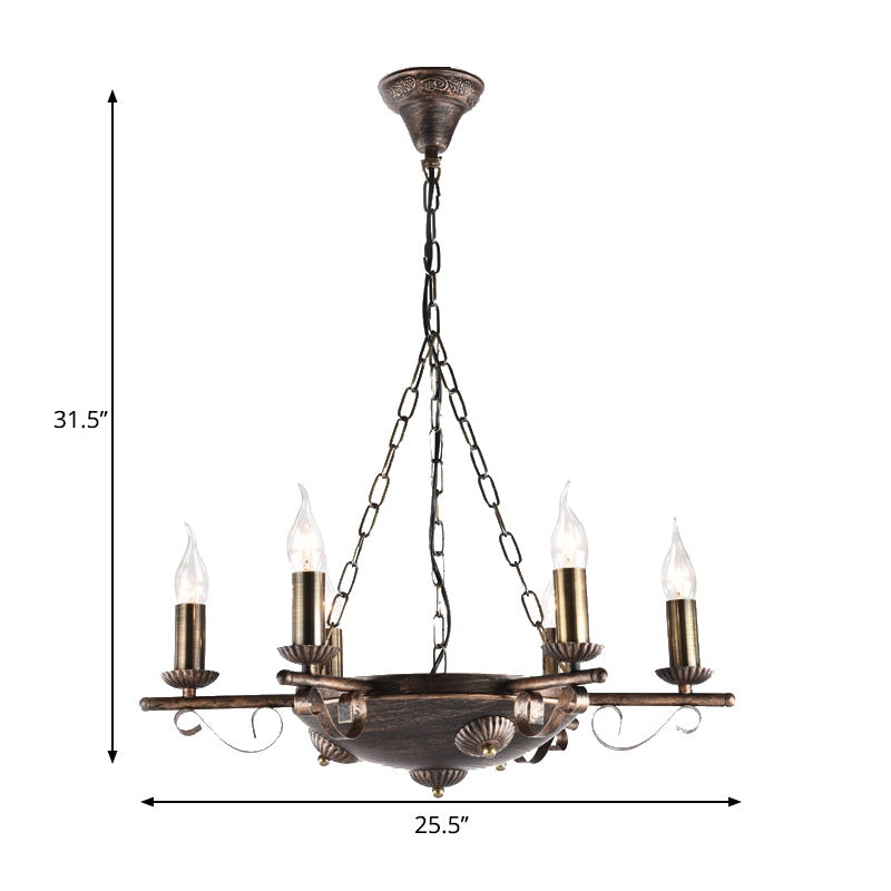 Candle Metal Chandeliers Antique Ceiling Pendant Fixture in Brass for Restaurant Clearhalo 'Ceiling Lights' 'Chandeliers' Lighting' options 163963