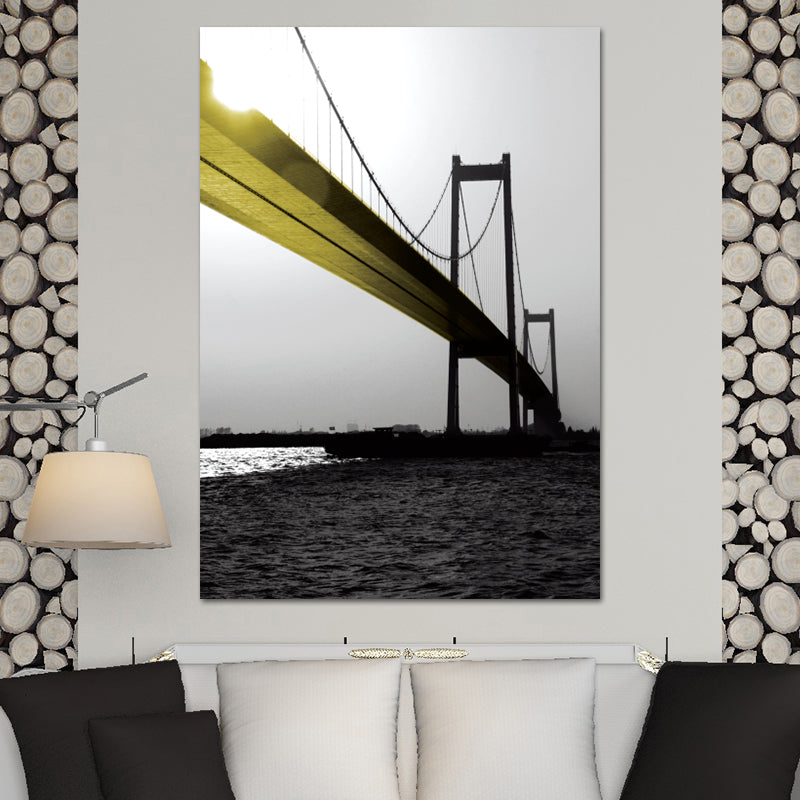 Nostalgic Viaduct Canvas Wall Art Yellow and Grey Bedroom Wall Decor, Texture Surface