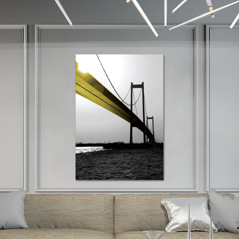 Nostalgisch viaduct canvas muur kunst gele en grijze slaapkamer wanddecor, textuuroppervlak