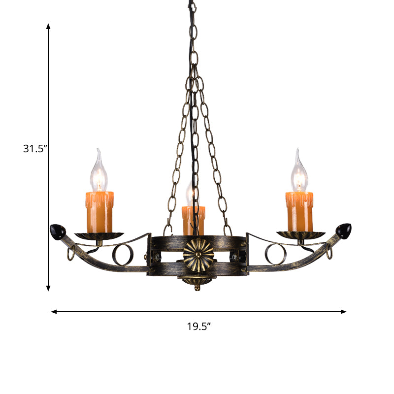 Three-head Antique Chandeliers Metal Candle Ceiling Pendant Light in Brass for Coffee Shop Clearhalo 'Ceiling Lights' 'Chandeliers' Lighting' options 164004
