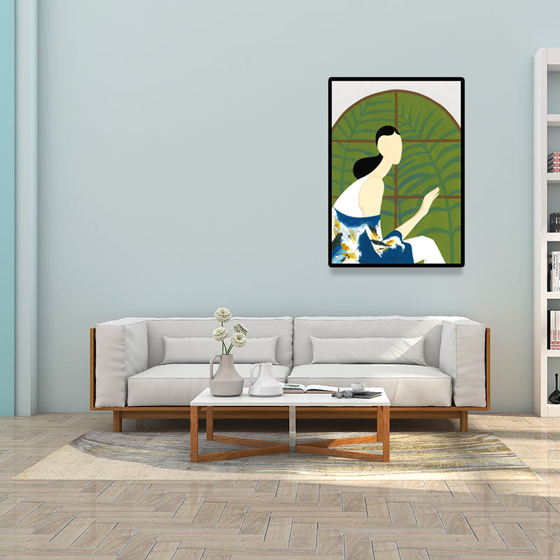 Stylish Housewife Wall Art for Sitting Room Fashion Canvas Print in Pastel Color Blue Clearhalo 'Arts' 'Canvas Art' 1640108