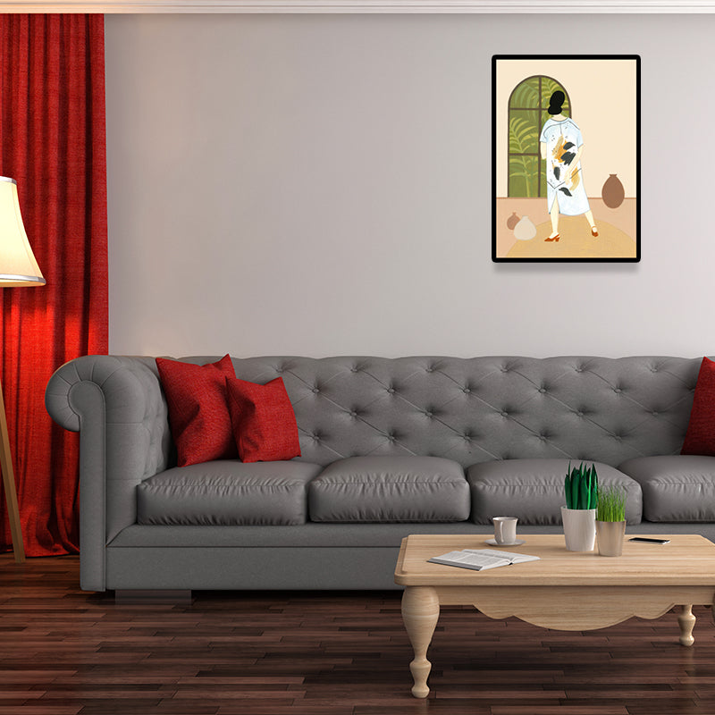 Stylish Housewife Wall Art for Sitting Room Fashion Canvas Print in Pastel Color Clearhalo 'Arts' 'Canvas Art' 1640116