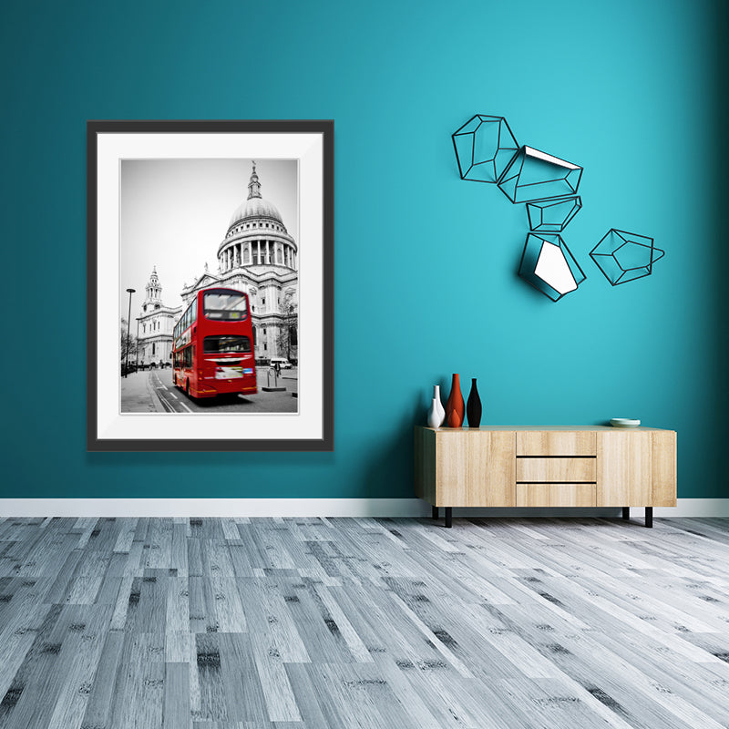 Urban London Street View Canvas Art Pastel Color Decker Bus and Architecture Print Wall Decor Clearhalo 'Art Gallery' 'Canvas Art' 'Contemporary Art Gallery' 'Modern' Arts' 1640124
