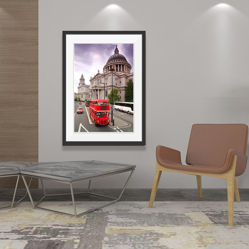Urban London Street View Canvas Art Pastel Color Decker Bus and Architecture Print Wall Decor Clearhalo 'Art Gallery' 'Canvas Art' 'Contemporary Art Gallery' 'Modern' Arts' 1640137