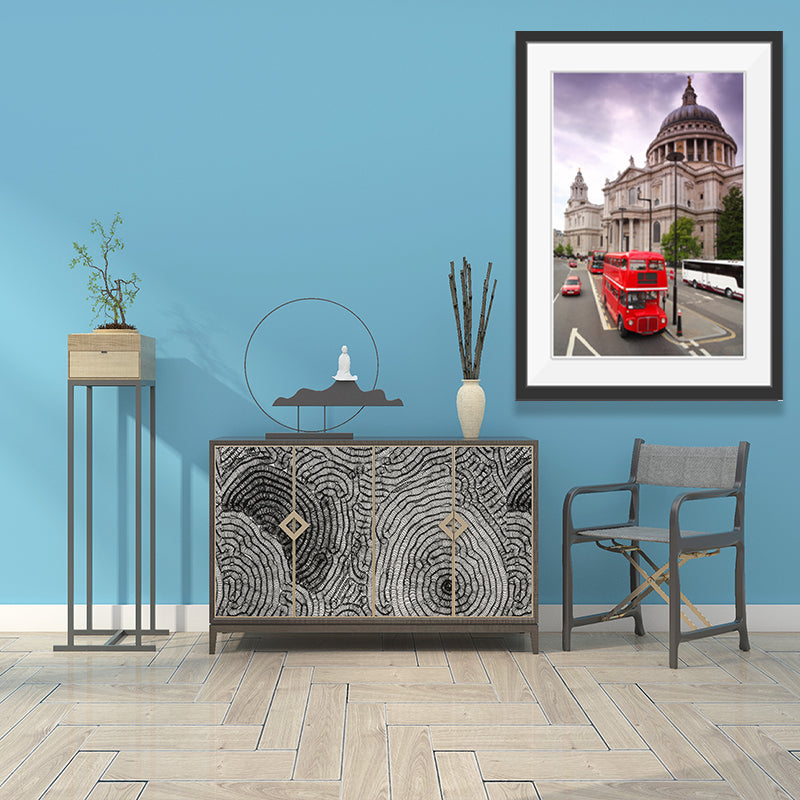 Urban London Street View Canvas Art Pastel Color Decker Bus and Architecture Print Wall Decor Clearhalo 'Art Gallery' 'Canvas Art' 'Contemporary Art Gallery' 'Modern' Arts' 1640138