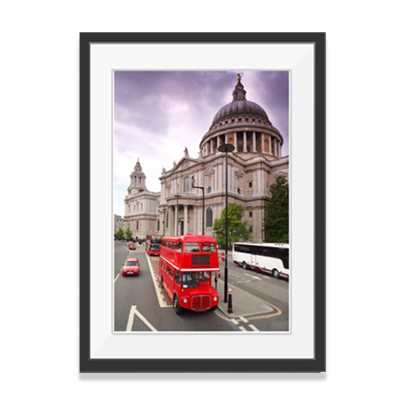 Urban London Street View Canvas Art Pastel Color Decker Bus and Architecture Print Wall Decor Clearhalo 'Art Gallery' 'Canvas Art' 'Contemporary Art Gallery' 'Modern' Arts' 1640139