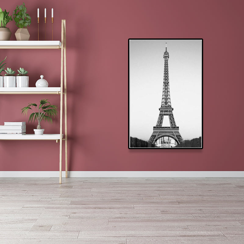 Photography Eiffel Tower Canvas Wall Art for Dining Room, Black-Grey, Textured Surface - Clearhalo - 'Arts' - 'Canvas Art' - 1640158