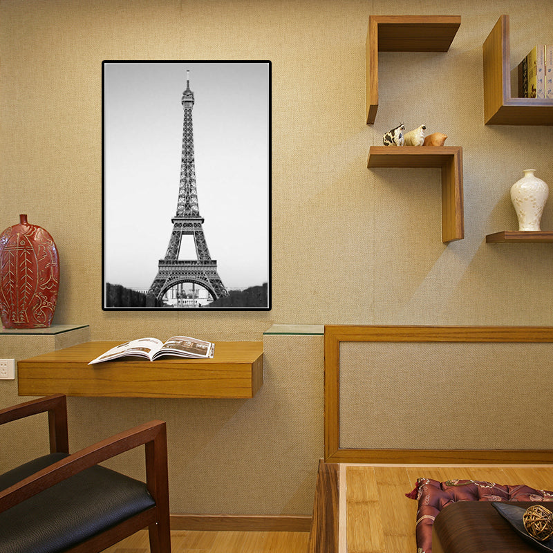 Photography Eiffel Tower Canvas Wall Art for Dining Room, Black-Grey, Textured Surface - Clearhalo - 'Arts' - 'Canvas Art' - 1640159