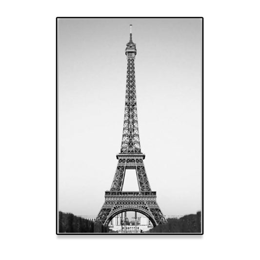 Photography Eiffel Tower Canvas Wall Art for Dining Room, Black-Grey, Textured Surface - Clearhalo - 'Arts' - 'Canvas Art' - 1640160