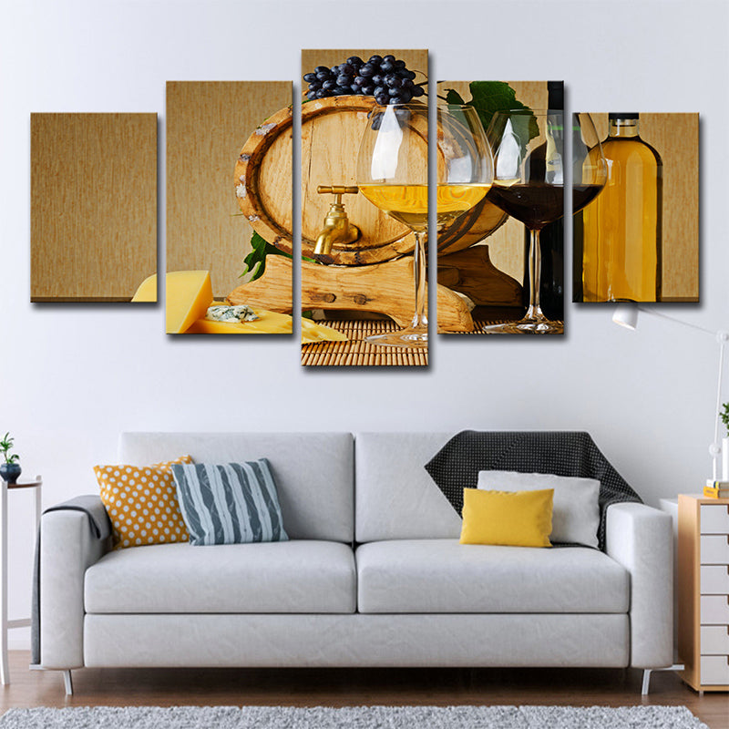 Multi-Piece Wine Wall Art Print Contemporary Canvas Wall Decor in Yellow for Dining Room Yellow Clearhalo 'Art Gallery' 'Canvas Art' 'Contemporary Art Gallery' 'Modern' Arts' 1640171