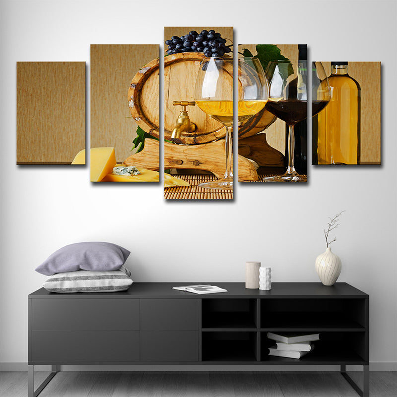Multi-Piece Wine Wall Art Print Contemporary Canvas Wall Decor in Yellow for Dining Room Clearhalo 'Art Gallery' 'Canvas Art' 'Contemporary Art Gallery' 'Modern' Arts' 1640172