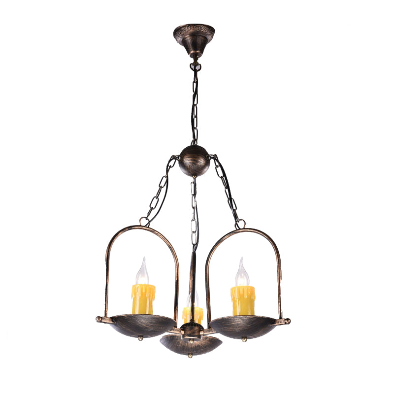 Aged Brass Metal Hanging Light Two-bulb Vintage Candle Chandeliers for Coffee Shop Clearhalo 'Ceiling Lights' 'Chandeliers' Lighting' options 164022
