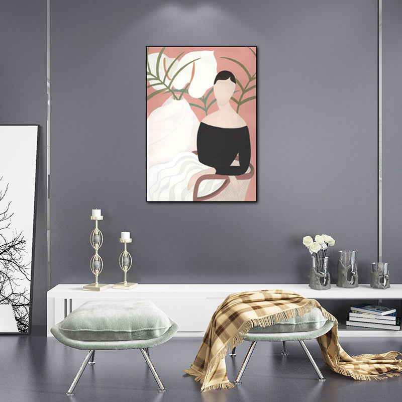 Modern Girl Portrait Painting Light-Color Bedroom Wall Art, Textured Surface - Clearhalo - 'Arts' - 'Canvas Art' - 1640221