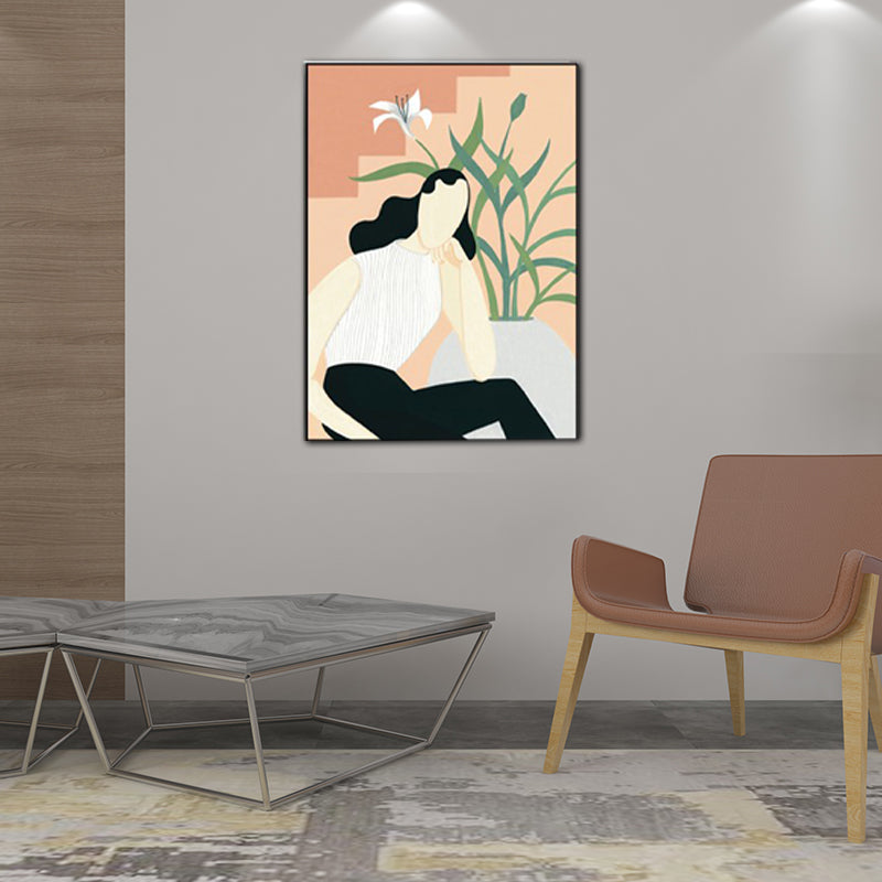 Modern Girl Portrait Painting Light-Color Bedroom Wall Art, Textured Surface - Clearhalo - 'Arts' - 'Canvas Art' - 1640228