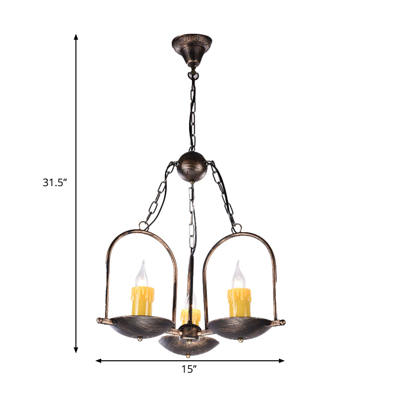Aged Brass Metal Hanging Light Two-bulb Vintage Candle Chandeliers for Coffee Shop Clearhalo 'Ceiling Lights' 'Chandeliers' Lighting' options 164023
