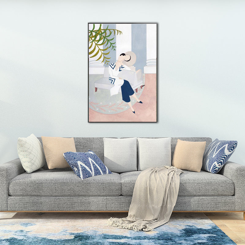 Illustration modische Frau Leinwand Wandkunst für Mädchen Wohnzimmer, Pastellfarbe