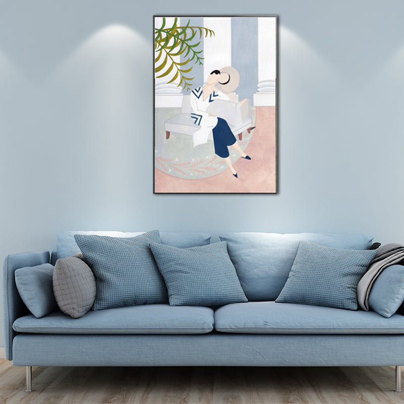 Illustration Fashionable Woman Canvas Wall Art for Girls Living Room, Pastel Color