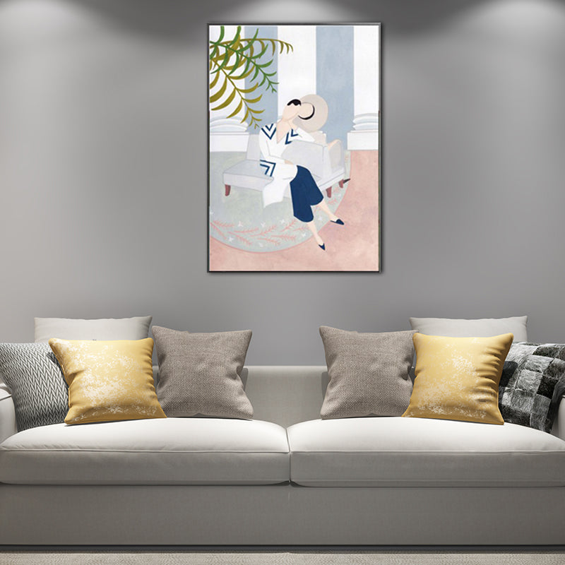 Illustration modische Frau Leinwand Wandkunst für Mädchen Wohnzimmer, Pastellfarbe