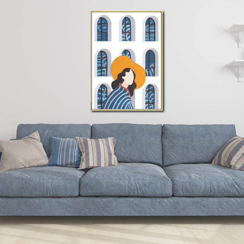 Illustratie modieuze vrouw canvas muurkunst voor meisjes woonkamer, pastelkleur