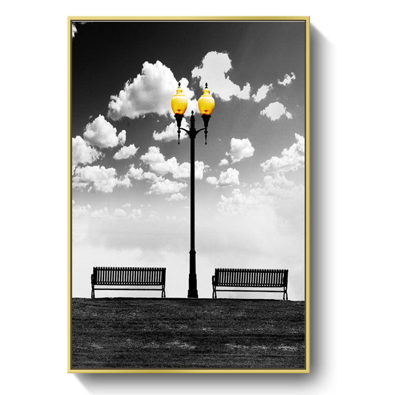 Nostalgic Street Lamp Wall Art Decor for Hallway Still Life Canvas Print in Black-White Clearhalo 'Art Gallery' 'Canvas Art' 'Contemporary Art Gallery' 'Modern' Arts' 1640258