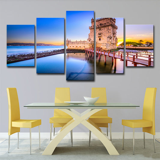 Belem Tower Scenery Wall Decor in Blue Canvas Art Print for Bedroom, Multi-Piece - Clearhalo - 'Arts' - 'Canvas Art' - 1640293