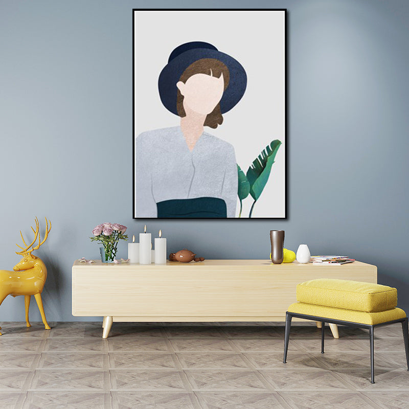 Cool Girl Outing Wall Art Decor Living Room Figure Drawing Canvas in Light Color