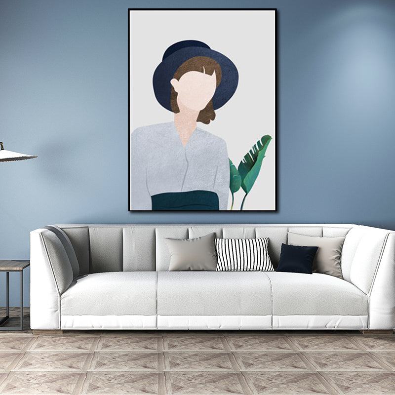 Cool Girl Outing Wall Art Decor Living Room Figure Drawing Canvas in Light Color