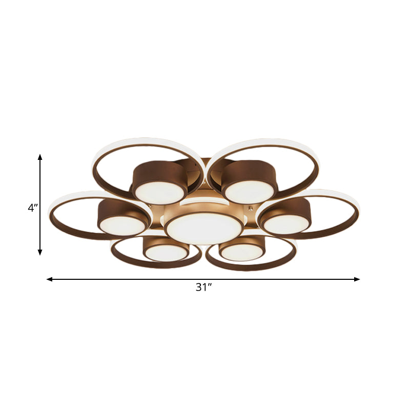 Modernism 2/4/6 Lights LED Ceiling Flush Mount Light with Acrylic Shade Brown Round Ceiling Light Fixture in Warm/White Light Clearhalo 'Ceiling Lights' 'Close To Ceiling Lights' 'Close to ceiling' 'Semi-flushmount' Lighting' 164047