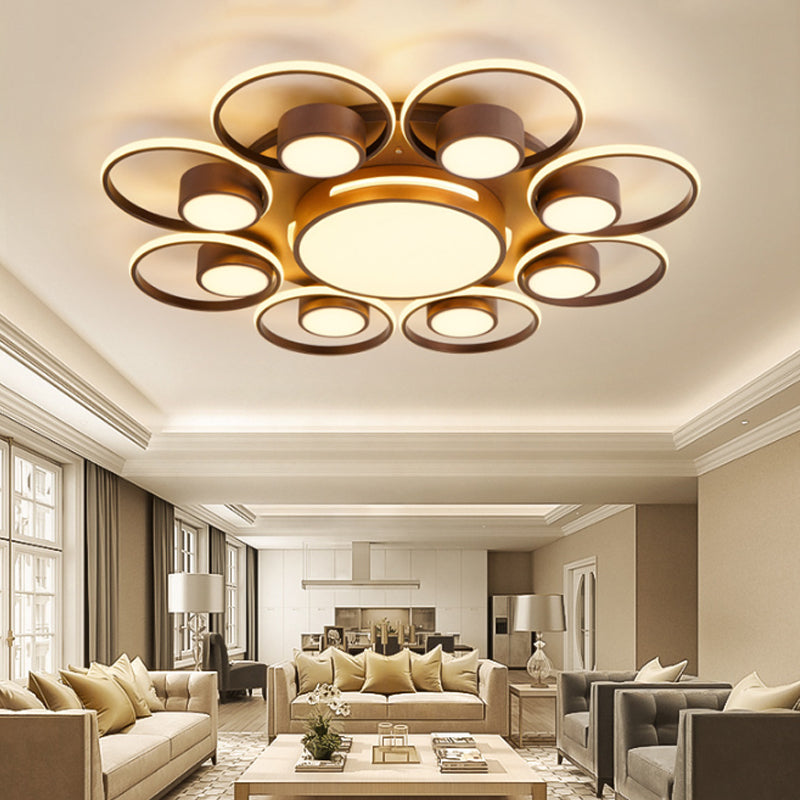 Modernism 2/4/6 Lights LED Ceiling Flush Mount Light with Acrylic Shade Brown Round Ceiling Light Fixture in Warm/White Light Clearhalo 'Ceiling Lights' 'Close To Ceiling Lights' 'Close to ceiling' 'Semi-flushmount' Lighting' 164049