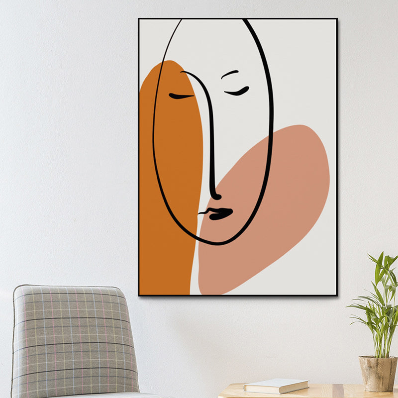 Charcoal Drawings Scandinavian Style Art Girl's Sleeping Face Portraiture in Orange - Orange - Clearhalo - 'Arts' - 'Canvas Art' - 1640648