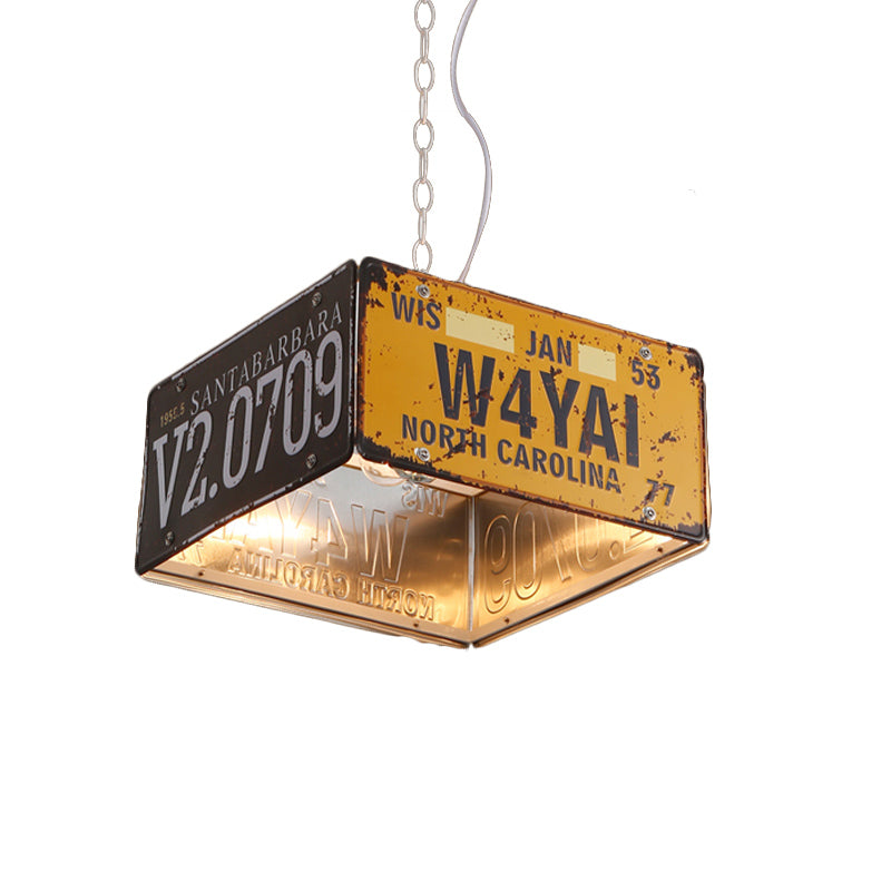 Metal Box Hanging Lamp Three-light Vintage Chandeliers in Black and Yellow for Bistro Clearhalo 'Ceiling Lights' 'Chandeliers' Lighting' options 164067