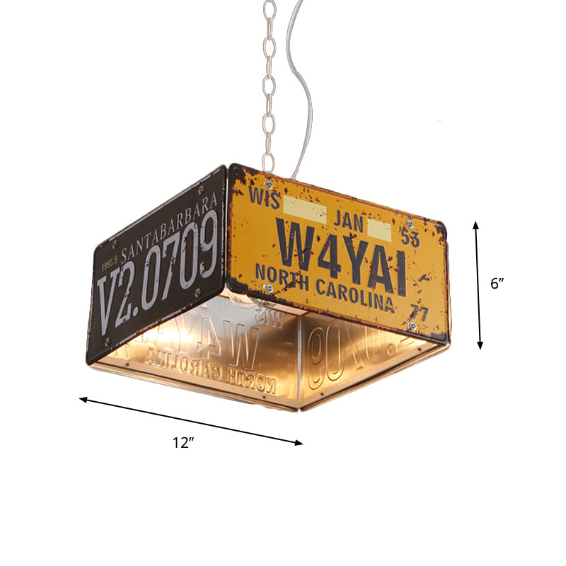 Metal Box Hanging Lamp Three-light Vintage Chandeliers in Black and Yellow for Bistro Clearhalo 'Ceiling Lights' 'Chandeliers' Lighting' options 164068