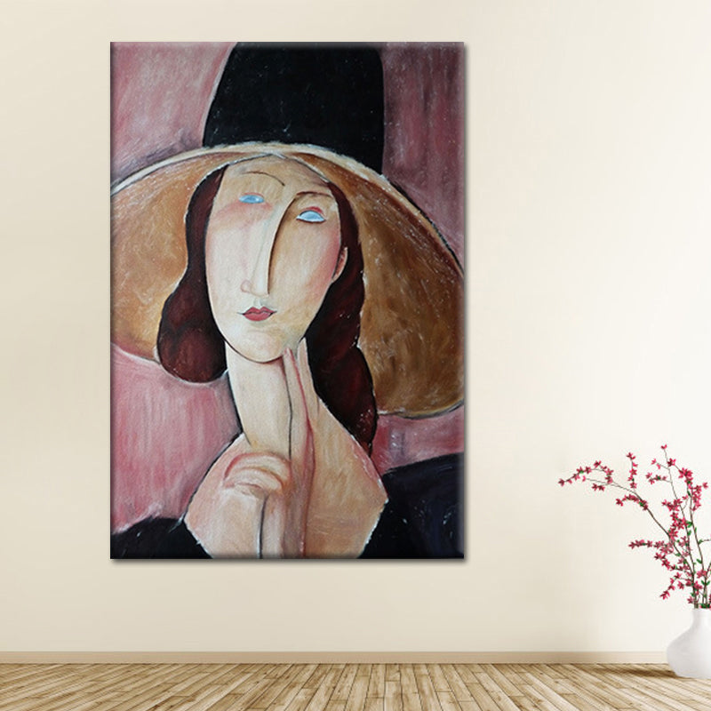 Vintage Woman Portrait Painting Canvas Textured Pink Wall Art Print for Girls Room Pink Clearhalo 'Arts' 'Canvas Art' 1640808