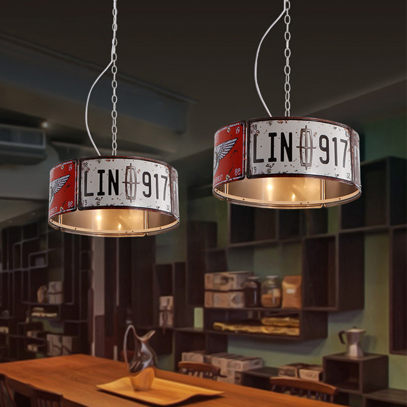 Round Cage Metal Suspension Light Three-head Retro Chandeliers in White and Red for Bar Clearhalo 'Ceiling Lights' 'Chandeliers' Lighting' options 164085