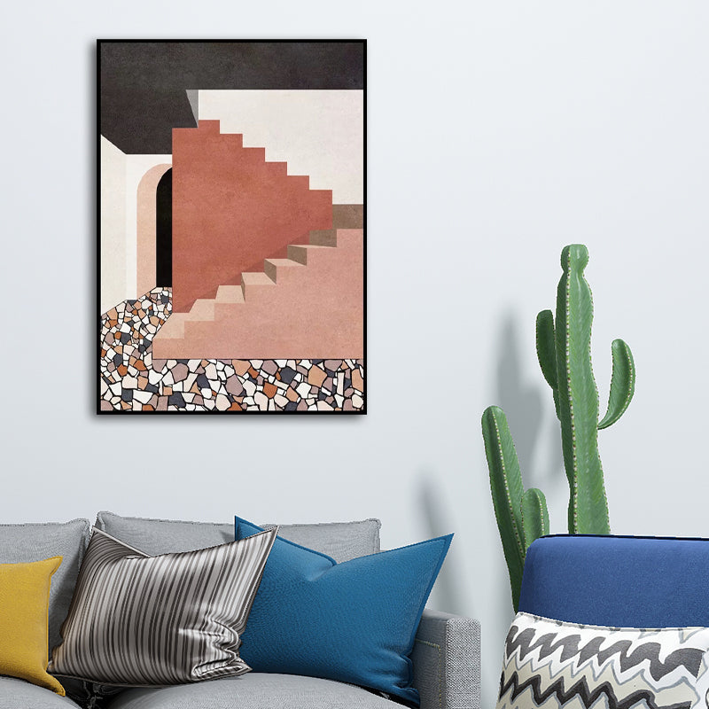 Modern Style Teenagers Painting Building in Pastel Color Wall Art Decor, Multiple Sizes Brown Clearhalo 'Art Gallery' 'Canvas Art' 'Contemporary Art Gallery' 'Modern' Arts' 1640871