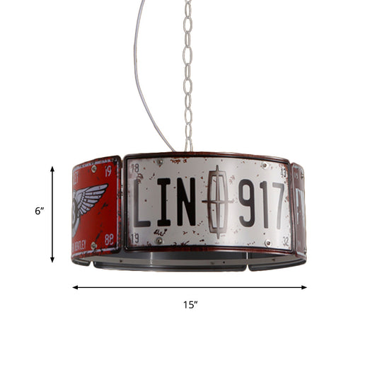 Round Cage Metal Suspension Light Three-head Retro Chandeliers in White and Red for Bar Clearhalo 'Ceiling Lights' 'Chandeliers' Lighting' options 164088