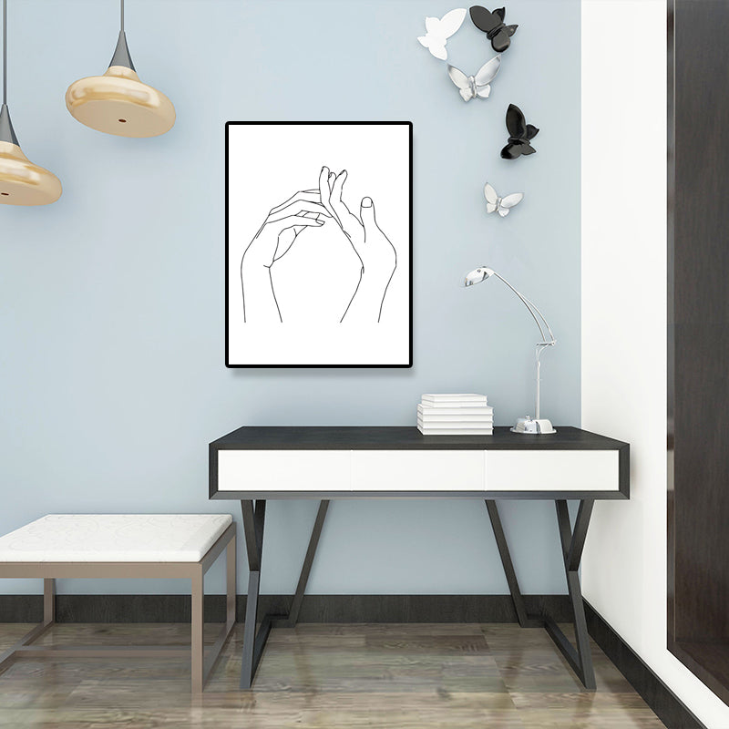 Canvas White Painting Nordic Charcoal Drawings Hand in Hand Wall Art Decor, Multiple Sizes