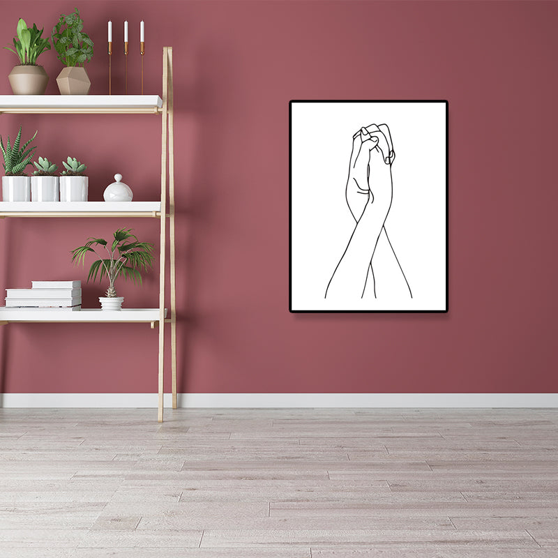 Canvas White Painting Noordse houtskooltekeningen Hand in handwall Art Decor, meerdere maten