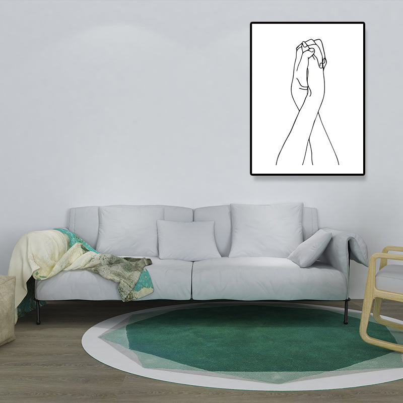 Canvas White Painting Nordic Charcoal Drawings Hand in Hand Wall Art Decor, Multiple Sizes