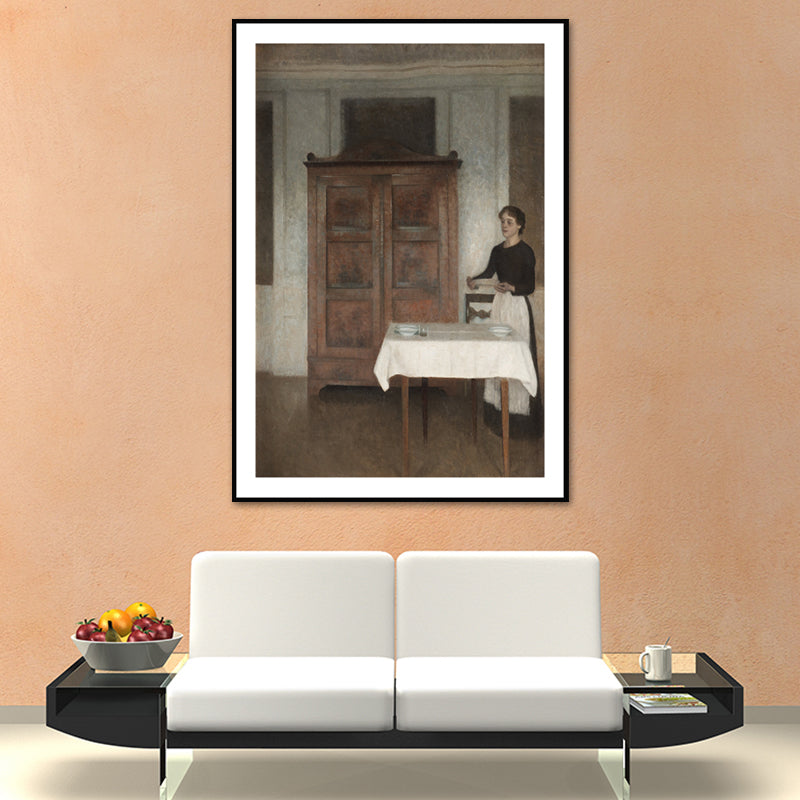 Nostalgic The Maid Painting Art Print Brown getextured muur decoratie voor eetkamer