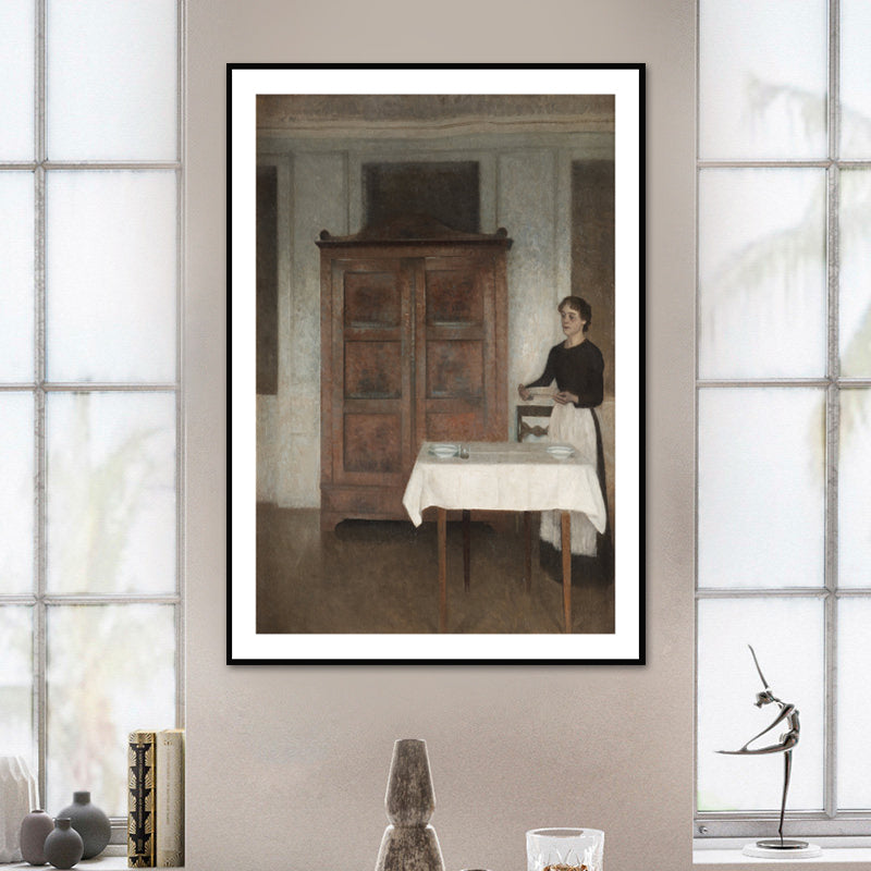 Nostalgic The Maid Painting Art Print Brown getextured muur decoratie voor eetkamer