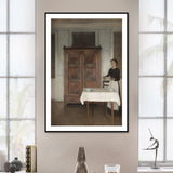 Nostalgic The Maid Painting Art Print Brown getextured muur decoratie voor eetkamer