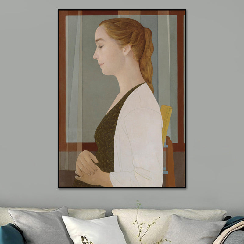 Woman Side Profile Portrait Painting Vintage Canvas Wall Art in Brown for Home