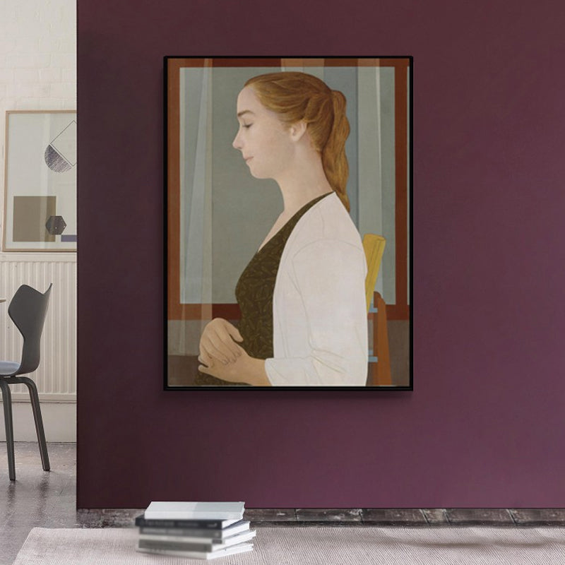 Woman Side Profile Portrait Painting Vintage Canvas Wall Art in Brown for Home