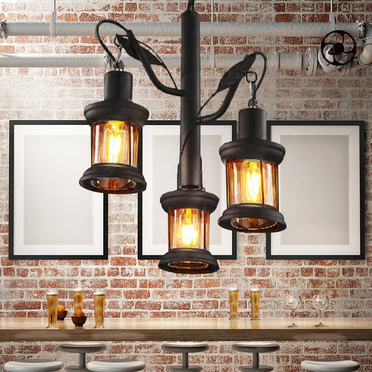 3 Lights Ceiling Light Fixture Coastal Lantern Clear Glass Pendant Chandelier in Black Clearhalo 'Cast Iron' 'Ceiling Lights' 'Chandeliers' 'Industrial Chandeliers' 'Industrial' 'Metal' 'Middle Century Chandeliers' 'Rustic Chandeliers' 'Tiffany' Lighting' 164108