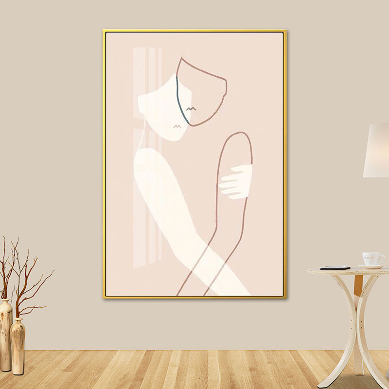 Nordic Style Hugging Figures Canvas Pink Textured Art Art Print for Living Room