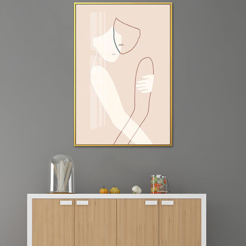 Nordic Style Hugging Figures Canvas Pink Textured Wall Art Print for Living Room